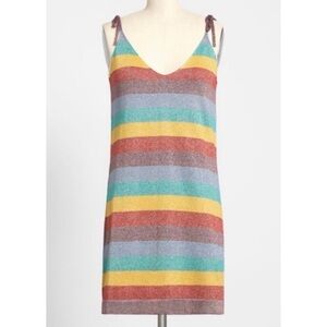 Modcloth Rainbow Metallic Shimmer of Love Tie Shoulder Mini Dress